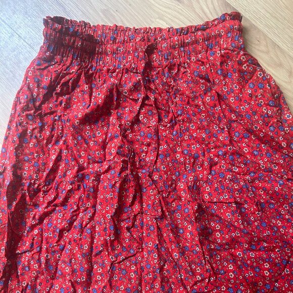 Boho Floral Print Red Prairie Ruffle Maxi Skirt Women's Size Medium - Picture 3 of 6